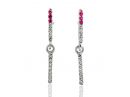 Delicate Diamond and Ruby Bar Earrings White Gold