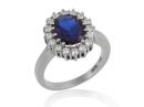 Victorian Style Sapphire White Gold Halo Ring 