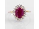 Gold Victorian Style Floating Halo Ruby and Diamond Ring 