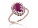 Rose Gold Victorian Style Floating Halo Ruby and Diamond Ring 