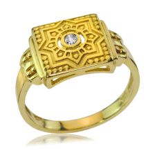 Yellow Gold Mandala Inspired Diamond Signet Ring