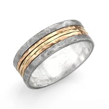 Men's Three Metals Spinner Band in Sterling Silver and Rose/Yellow Gold