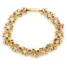 14k Gold Flower Filigree Linked Ruby Bracelet
