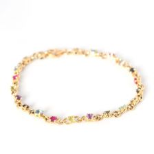 Dainty Gemstone Link Bracelet Solid Gold