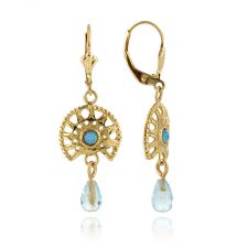 Sunshine Hanging Blue Opal Earrings 14k Gold