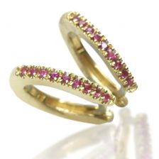 Pave Ruby Hoops Yellow Gold