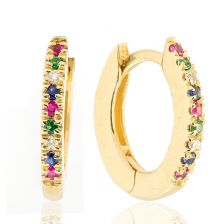 Pave Gemstones Hoops Yellow Gold