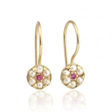 Delicate Flower Shape Pearl and Ruby Earrings
