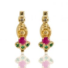 Antique Design Ruby Gold Earrings 14k Gold