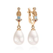 Antique Design White Pearl Drop Gold Earrings 