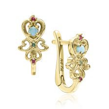 "Eden" Vintage Inspired Turquoise, Ruby & Emerald Earrings