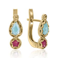"Luz" Blue Ocean and Ruby Earrings