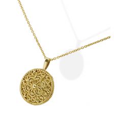 Yellow Gold Flower Filigree Coin Necklace