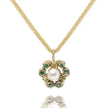 Ornate Pearl Pendant with Emeralds