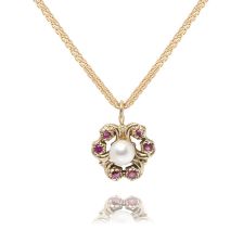 Ornate Pearl Pendant with Rubies 