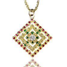 Filligree Sapphire and Ruby Pendant