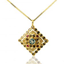 Filligree Sapphire and Ruby Pendant