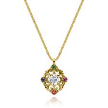 "Elisheva" Openwork Inlay Diamond and Gems Pendant 