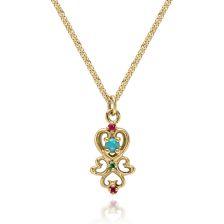 "Eden" Gold Pendant Necklace with Turquoise, Ruby and Emerald Accents