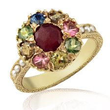 Mixed Gemstone Flower Inspired Ring 