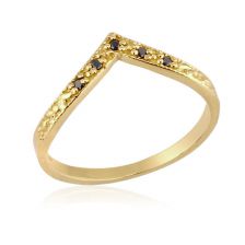 Unique Art Deco Style "V" Ring with Black Diamonds 