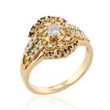 Diamond & Emerald Mosaic Shield Ring