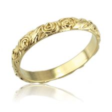 Yellow Gold Vintage Floral Engraved Wide Wedding Band 