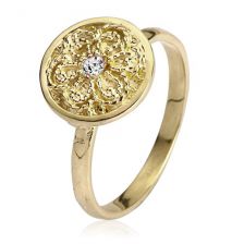 Diamond Filigree Round Yellow Gold Ring