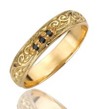 Engraved Gold Band with Black Diamonds
