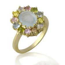 Yellow Gold Victorian Style Colorful Halo Ring