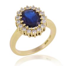 Victorian Style Sapphire Yellow Gold Halo Ring 