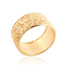 Wide Engraved Floral Gold Band