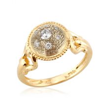 Yellow Gold Art Nouveau Round Plate Diamond Ring