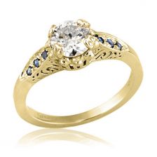 Art Deco 0.8 ct. Lab Diamond & Sapphire Engagement Ring