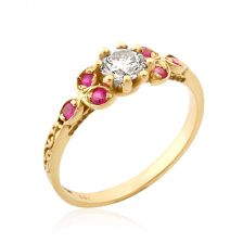 Yellow Gold Vintage Diamond and Ruby Engagement Ring