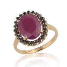 Victorian Style Floating Halo Ruby Ring Yellow Gold