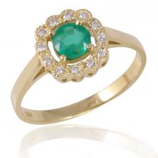 Emerald Floral Halo Ring 