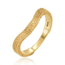Floral Engraved Curved Yellow Gold Ring