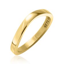 Floral Engraved Curved Yellow Gold Ring