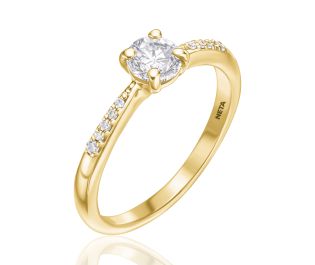 Tapered Solitaire Diamond Engagement Ring w/ Pave Diamonds