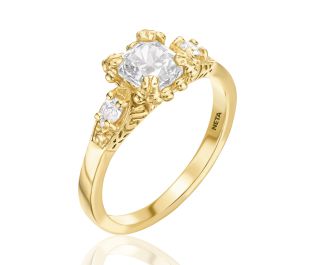 Antique Setting Cushion Diamond Engagement Ring 14k Yellow Gold