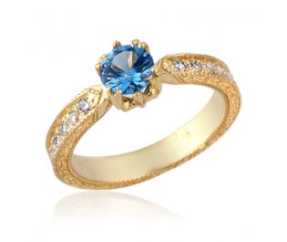 Blue Topaz Pave Engagement Ring