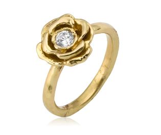 Rose Inspired Diamond Engagement Ring Yellow Gold