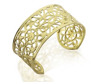 Yellow Gold Plated Art Nouveau Floral Cuff Bracelet