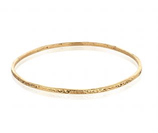 Floral Engraved Morrocan Style In 14k Gold Bangle Bracelet