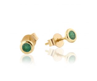 Bezel Set Emerald Gold Studs