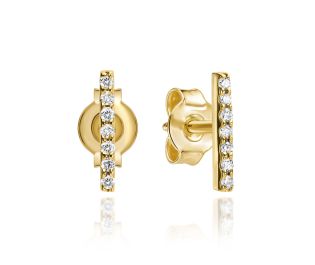 Delicate Diamond and Ruby Bar Earrings 14k Gold