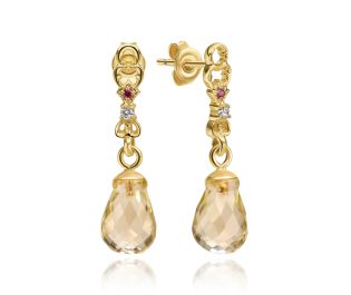 Antique Design Gemstones & Citrine Drop Gold Earrings 