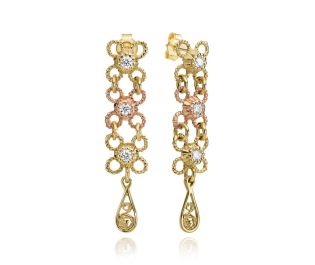 Bride Floral Filigree Earrings  in Yellow Gold