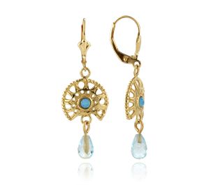 Sunshine Hanging Blue Opal Earrings 14k Gold